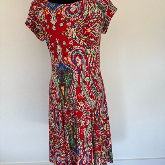 Ralph Lauren Dress Women's Medium Red Multicolor Boho Paisley Abstract Pullover - Picture 2 of 4